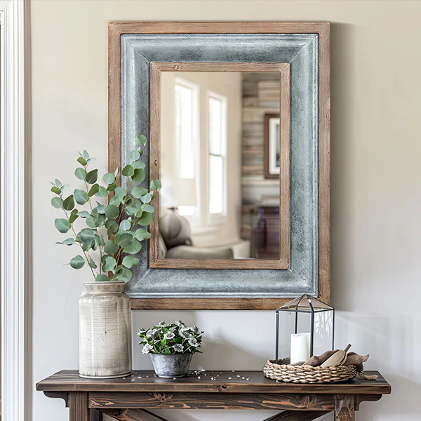 Vintage Inspired Iron and Wood Frame Mirror