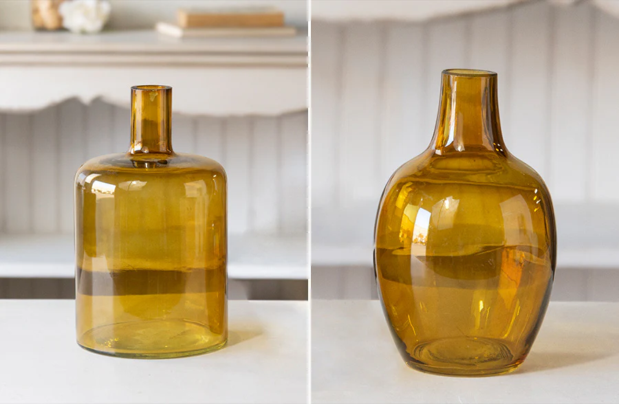 Hand Blown Amber Glass Vase, Pick Your Style