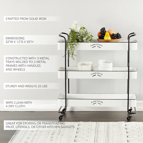 Farmhouse Enamel Three Tiered Rolling Cart