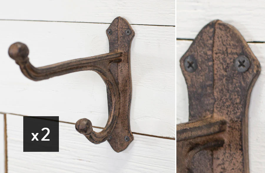 Cast Iron Double Wall Hook, Set of 2