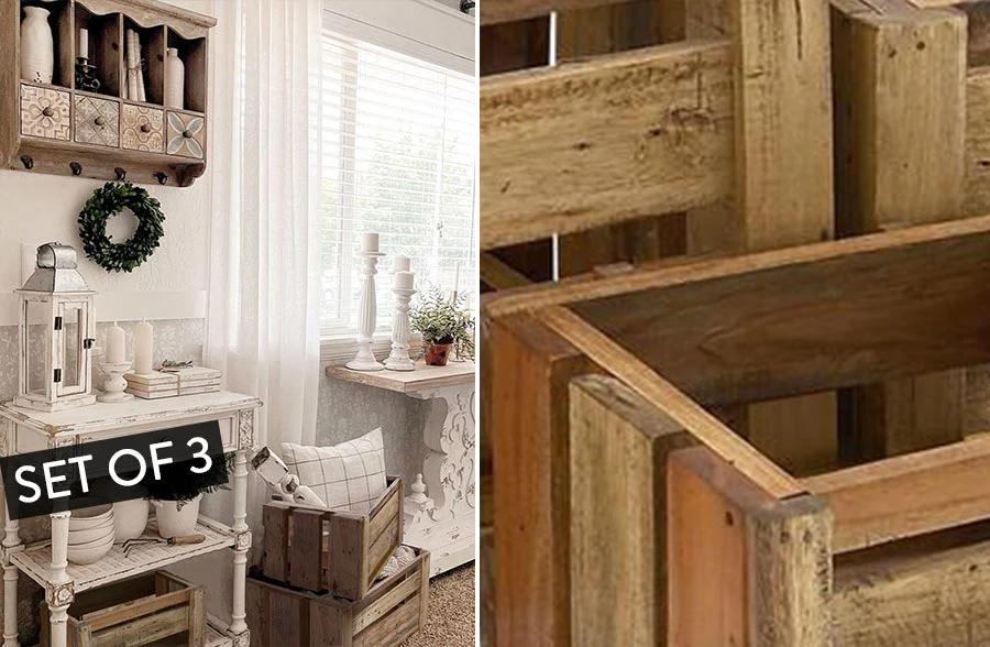Old Wooden Vintage-Inspired Crates, Set of 3