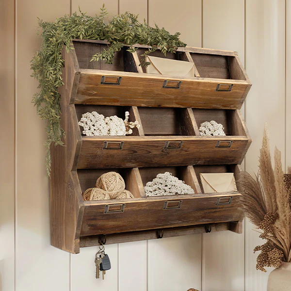 9 Cubby Entryway Wall Shelf with Hooks