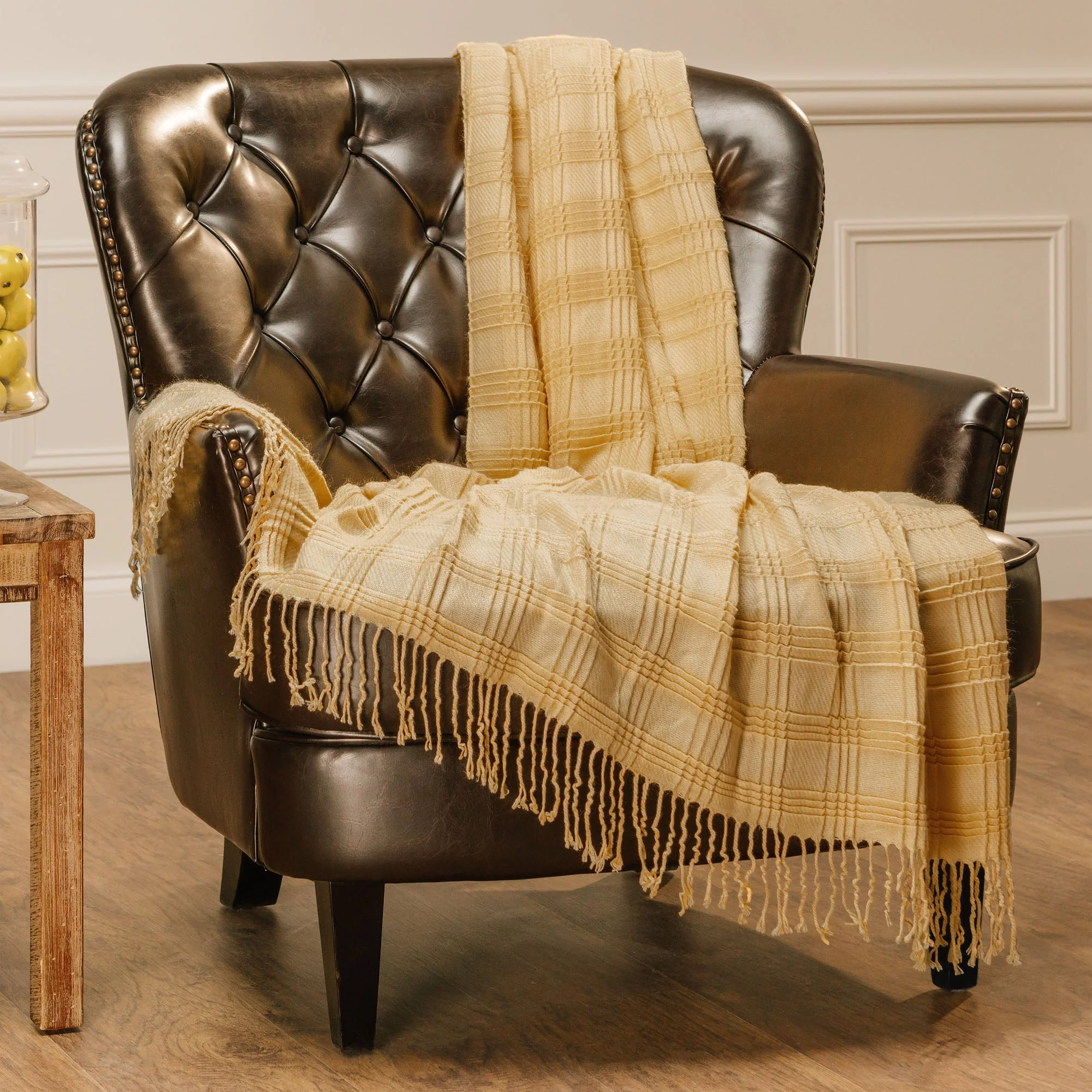 Pleated Plaid Throw Blanket