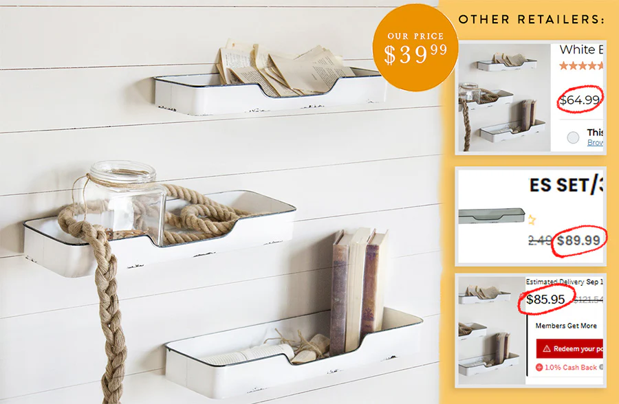 Distressed Enamel Floating Shelves, Set of 3