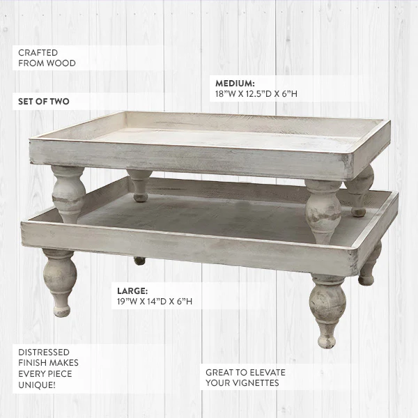 Distressed Wood Trays with Turned Legs, Set of 2