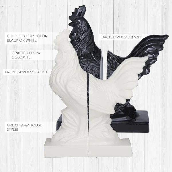 Sculpted Rooster Bookends, Pick Your Color