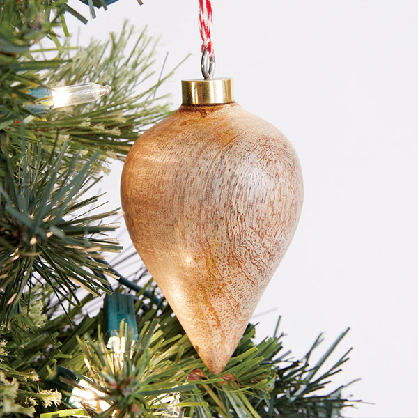 Turned Wood Christmas Ornaments, Set of 3