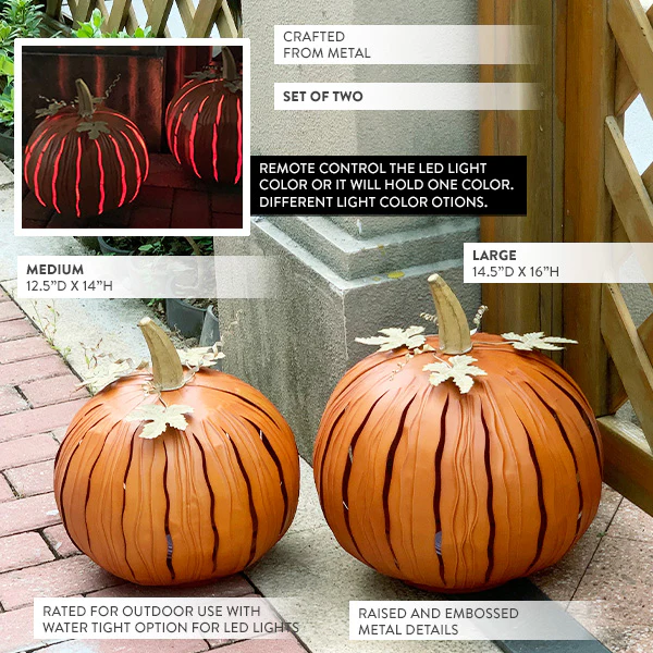 Indoor/Outdoor Luminary Pumpkins, Set of Two