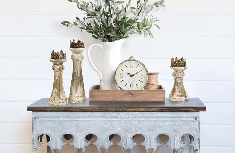 LARGE Hand Carved Wooden Candle Holders  Set of 3