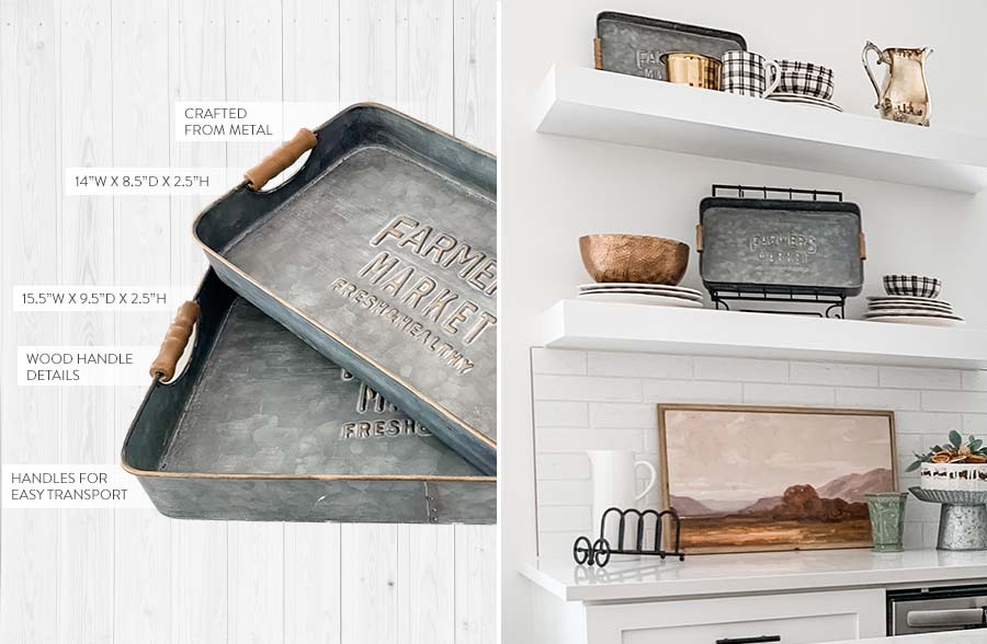 Embossed Metal Farmers Market Trays, Set of 2