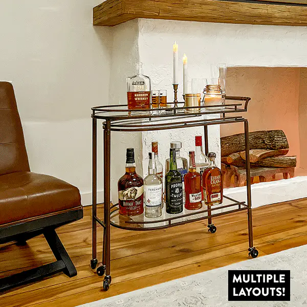 Folding Bronze Bar Cart with Wheels