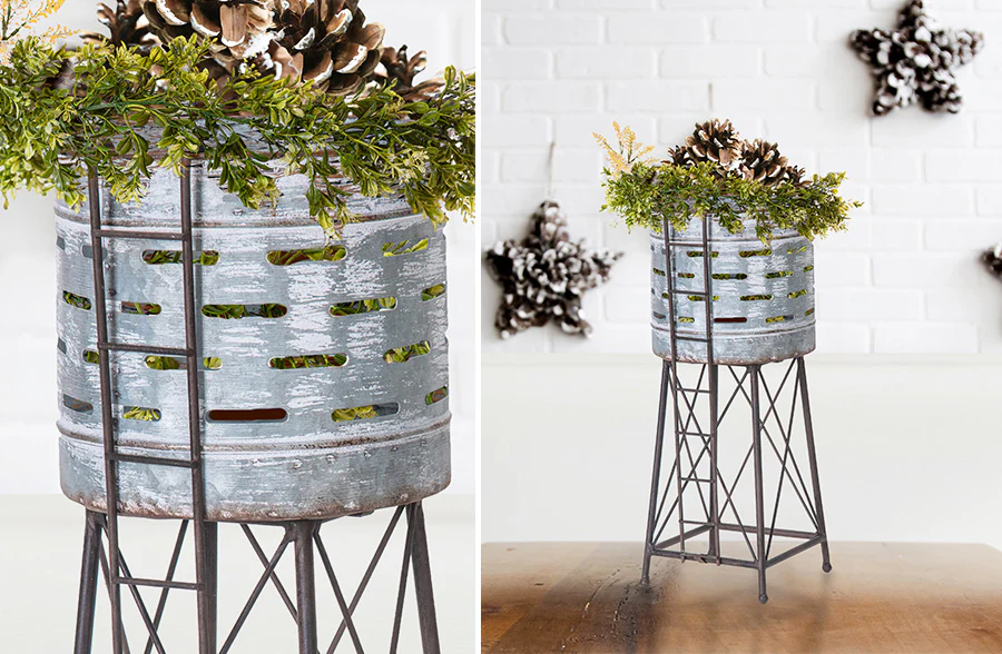 Galvanized Metal Water Tower Planter