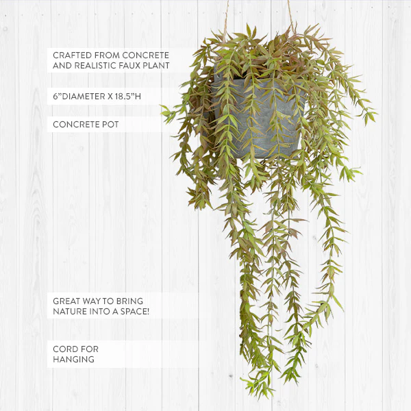 Weeping Faux Plant with Hanging Concrete Pot