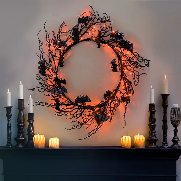 Light Up Bat Wreath