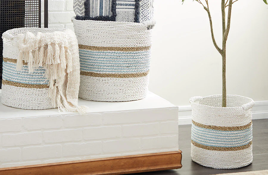 Striped Seagrass Baskets, Set of 3