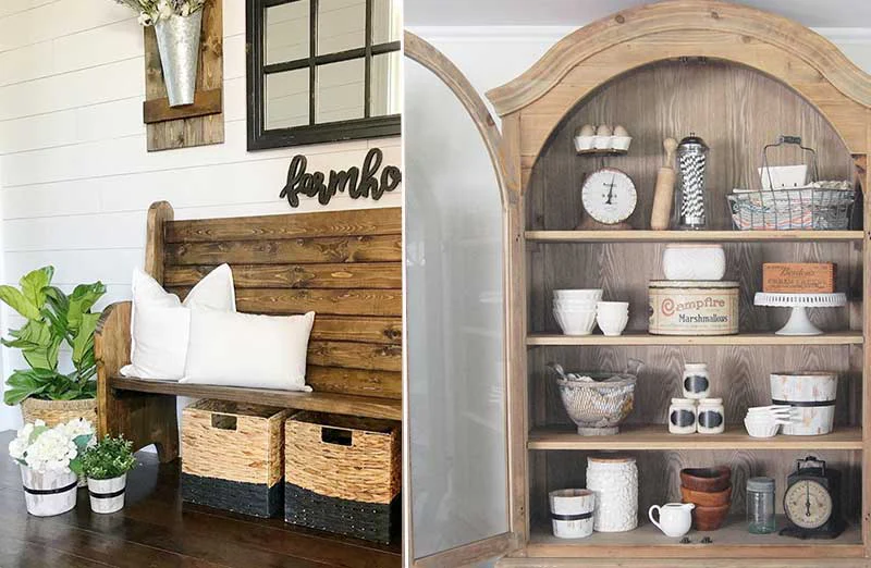 Vintage Inspired Wood Pail  Set Of 2