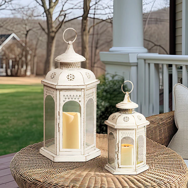 Spring Ivory Metal Lantern, Set of 2