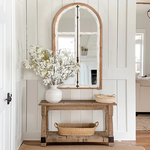 48 Inch Arched Window Pane Wood Frame Mirror