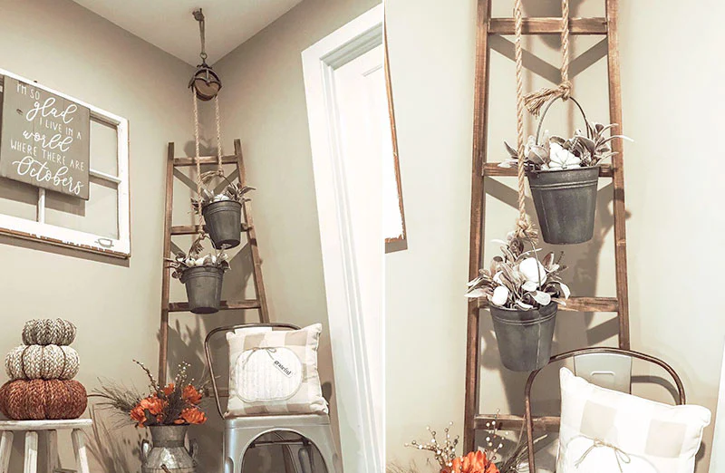 Pulley With Distressed Metal Planters