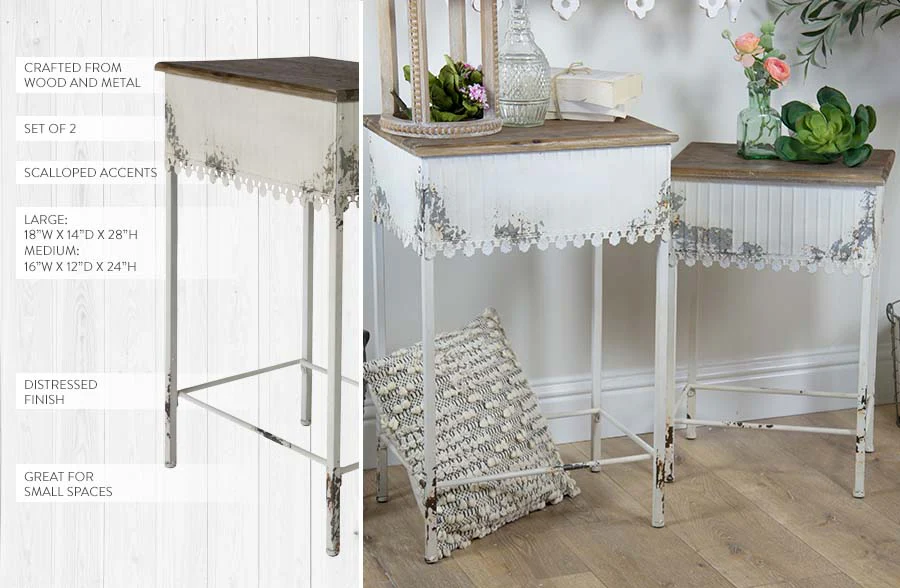 Distressed Scalloped Edge Side Tables, Set of 2