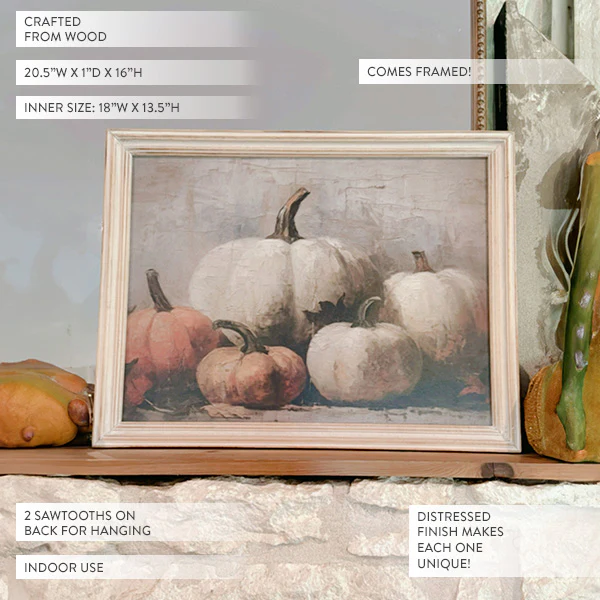 Vintage Inspired Pumpkin Wood Framed Wall Art