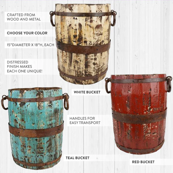 Handmade Spanish Pine Wood Bucket, Pick Your Color