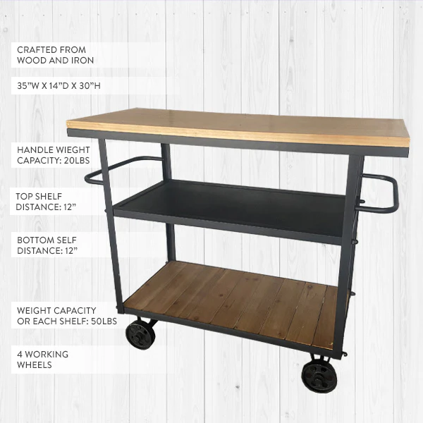 Rustic Industrial Rolling Kitchen Bar Station