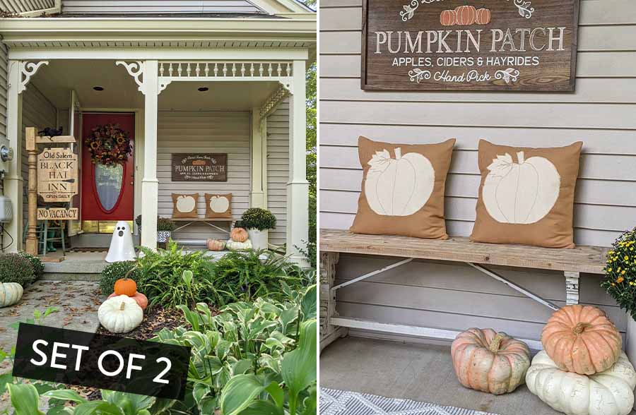 Pumpkin Applique Throw Pillow Case, Set of 2