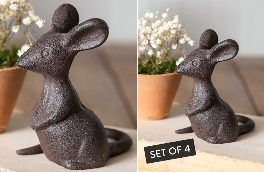 Cast Iron Mouse Paperweights, Set of 4