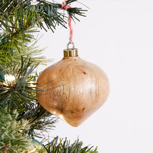 Turned Wood Christmas Ornaments, Set of 3