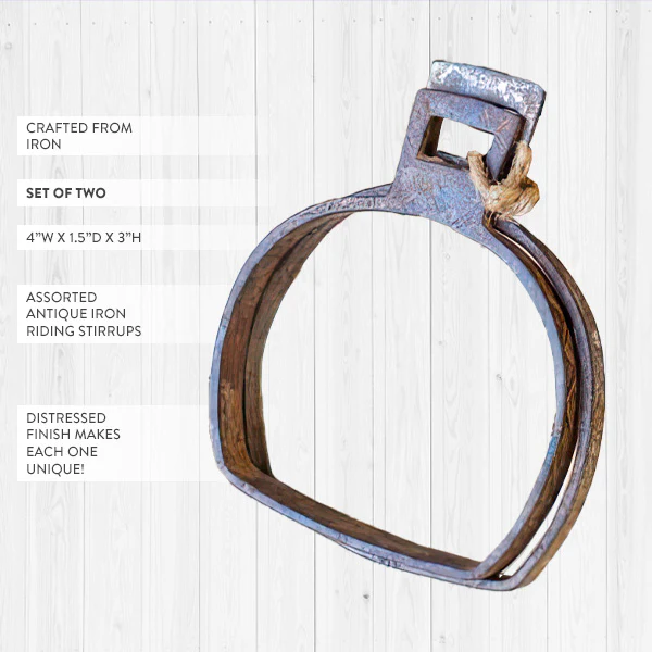 Antique Inspired Iron Riding Stirrups, Set of Two