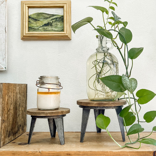 Distressed Metal and Wood Risers, Set of 2