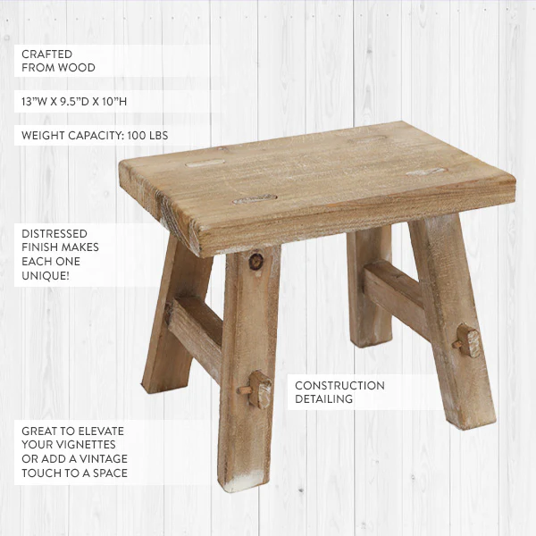 Multi-Use Distressed Wood Riser Stool