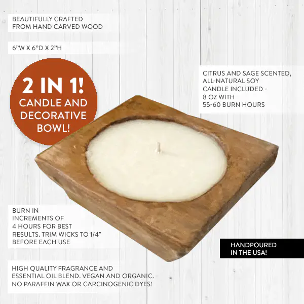 Organic Hand Carved Dough Bowl with Scented Candle