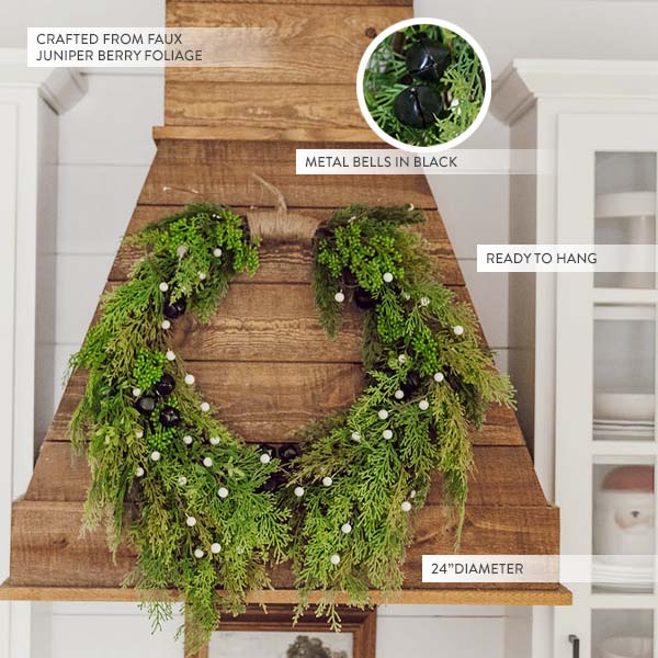 LARGE 24 Inch Juniper Berries and Bells Wreath