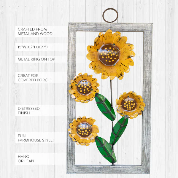 Wooden Framed Metal Sunflower Art