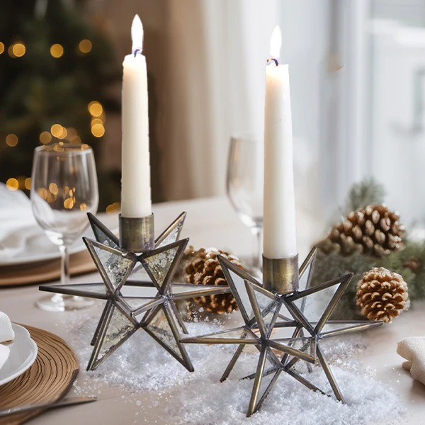 Antique Brass Candle Holder, Set of 2