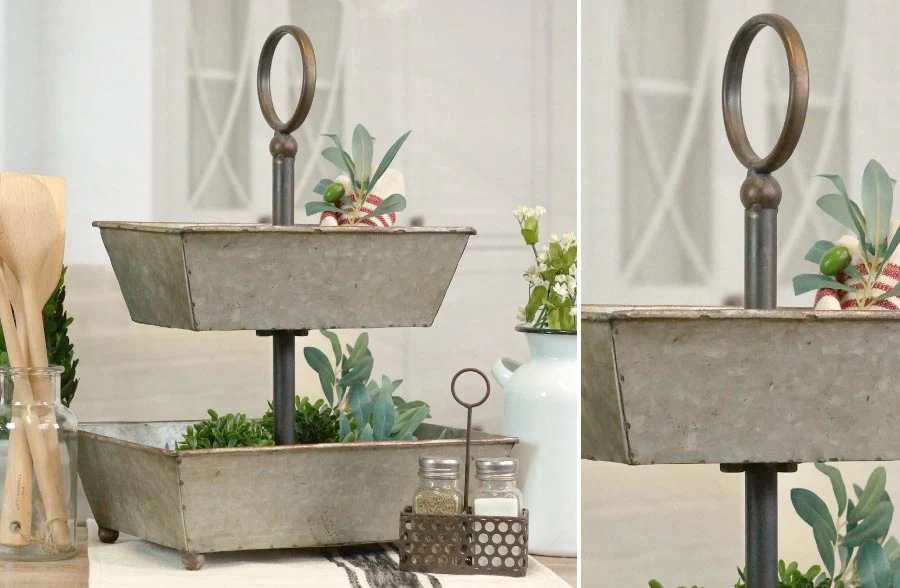 Galvanized Metal Rectangular Two Tier Tray