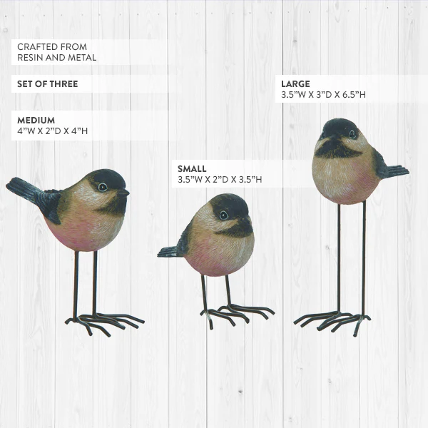 Tall Chickadee Bird Decor, Set of 3