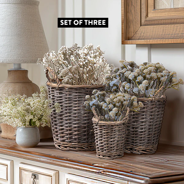 Grey Washed Willow Baskets, Set of Three