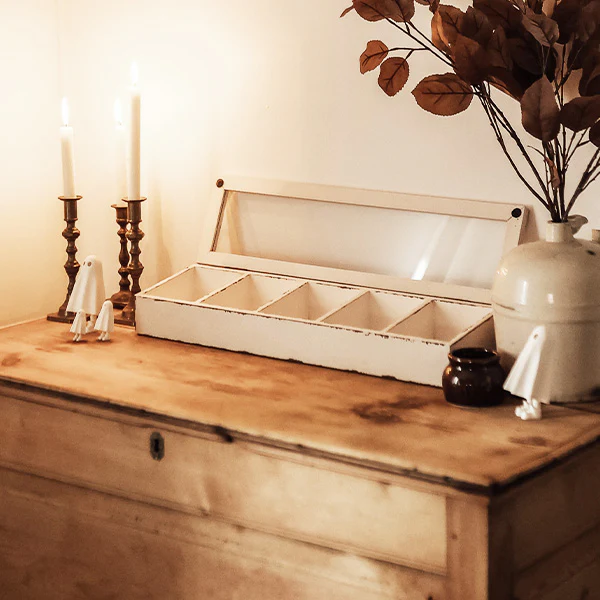 Distressed Wooden Storage Box with Cubbies