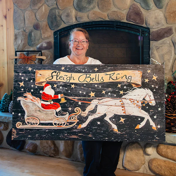 Distressed Wood Sleigh Bells Ring Sign