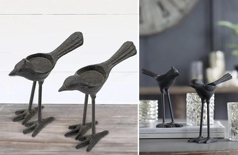 Cast Iron Bird Tealight Holders  Set of Two