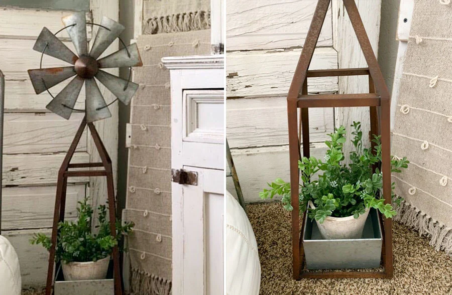 39 Inch Tall Rusted Windmill Planter