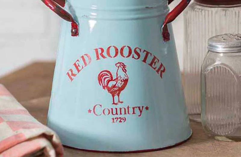 Vintage Inspired Red Rooster Enamel Jug