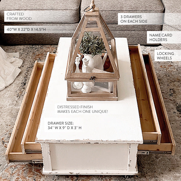 HUGE Distressed Storage Coffee Table with Wheels