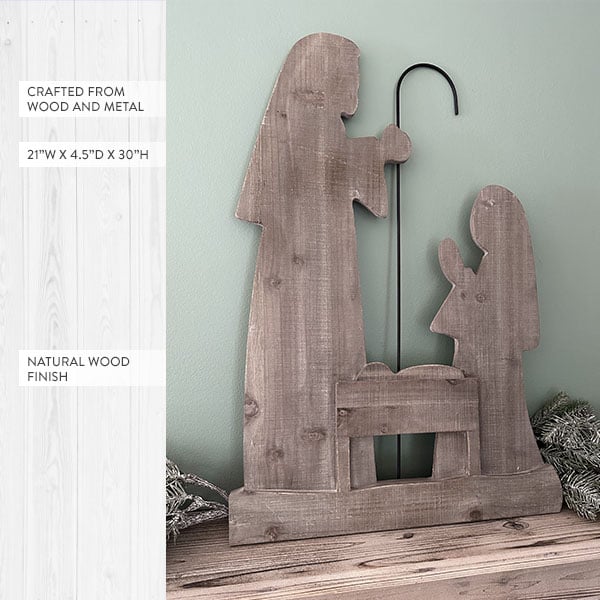 30 Inch Distressed Wooden Nativity with Stand