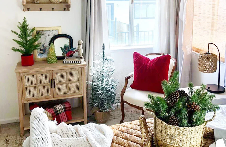 French Cane Wooden Storage Table