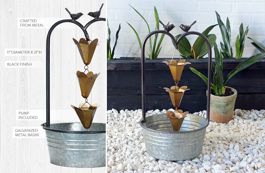 Galvanized Bucket Perched Bird Fountain
