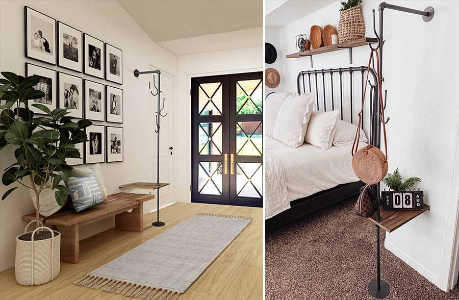 Industrial Coat Rack with Recycled Wooden Side Table